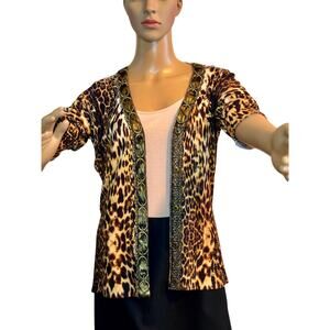 Alberto Makali Women's Leopard Print 3/4 Sleeve Lightweight Cardigan Sweater